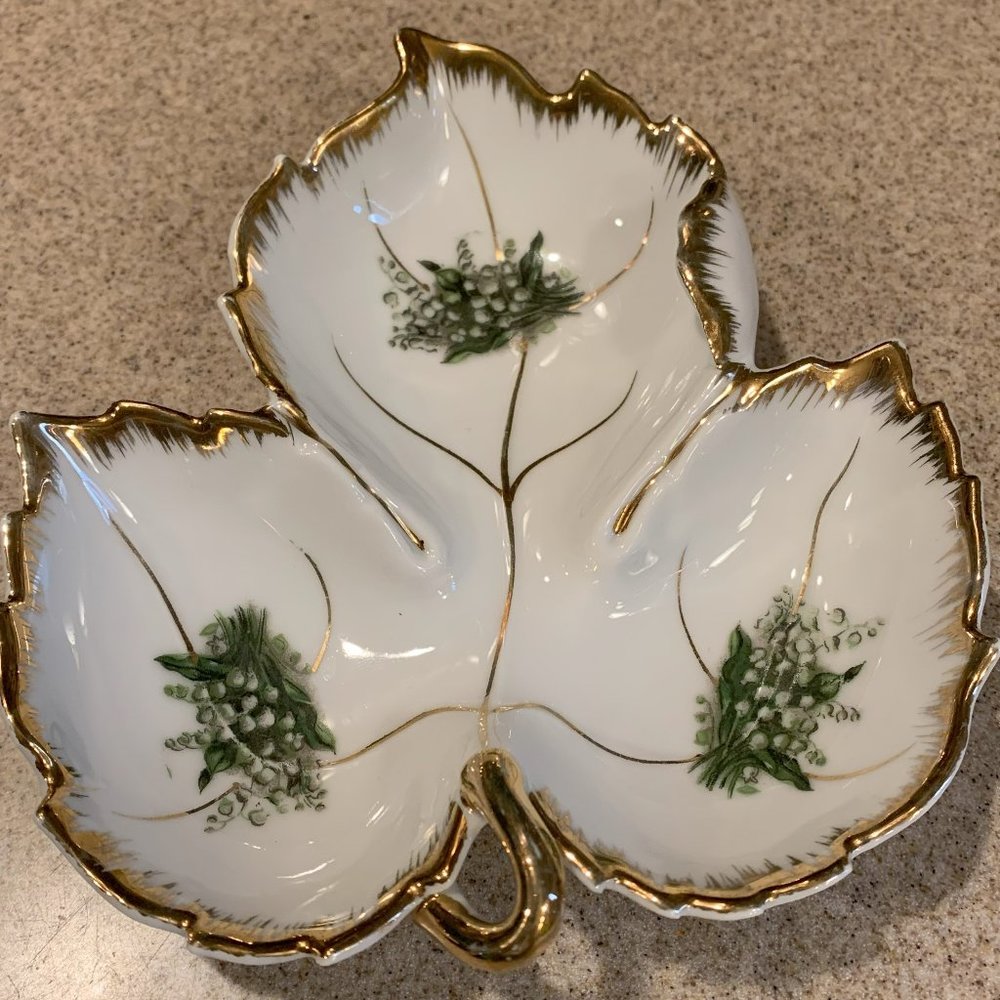 Vintage Original Napco Hand Painted Floral Leaf Shaped Dish W Gold Trim #IV2180